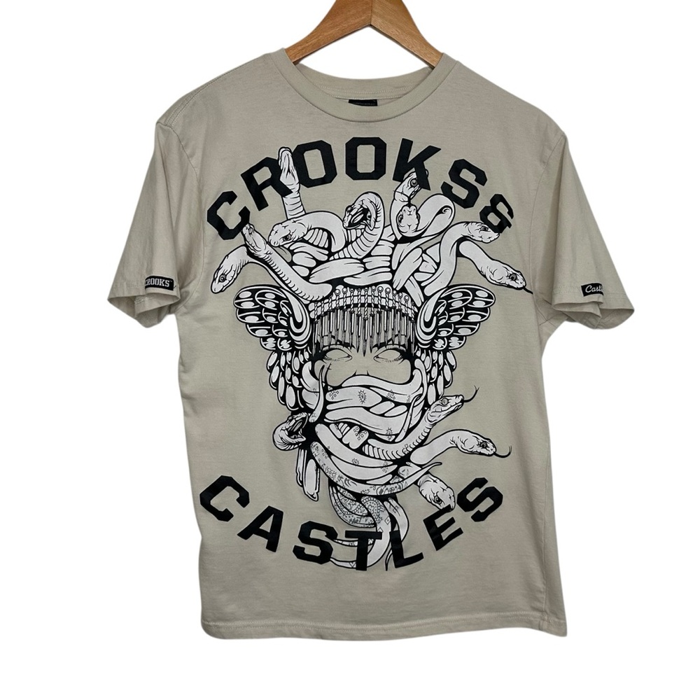 Crooks And Castles Men Medusa Graphic T Shirt Sz Small Beige Short Sleeve